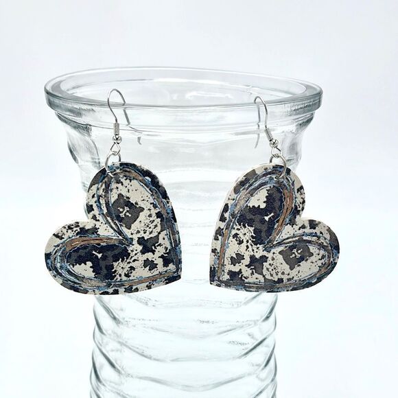 Jewelry - COW PRINT Heart Shaped Earrings